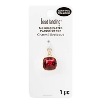 14K Gold Plated Scarlet Austrian Crystal Square Cut Charm by Bead Landing™