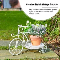 Glitzhome® 18" White Metal Tricycle Planter Stand with Solid Wood Tray