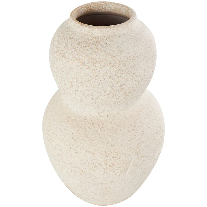 15" Cream Ceramic Hourglass Textured Vase
