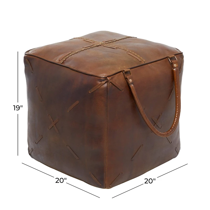 19" Brown Leather Rustic Stool