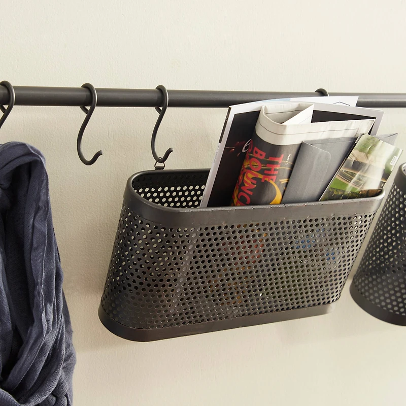 18" Black Metal Industrial Magazine Rack Holder