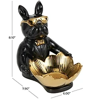 8" Black Ceramic Bulldog Sculpture with Gold Accents