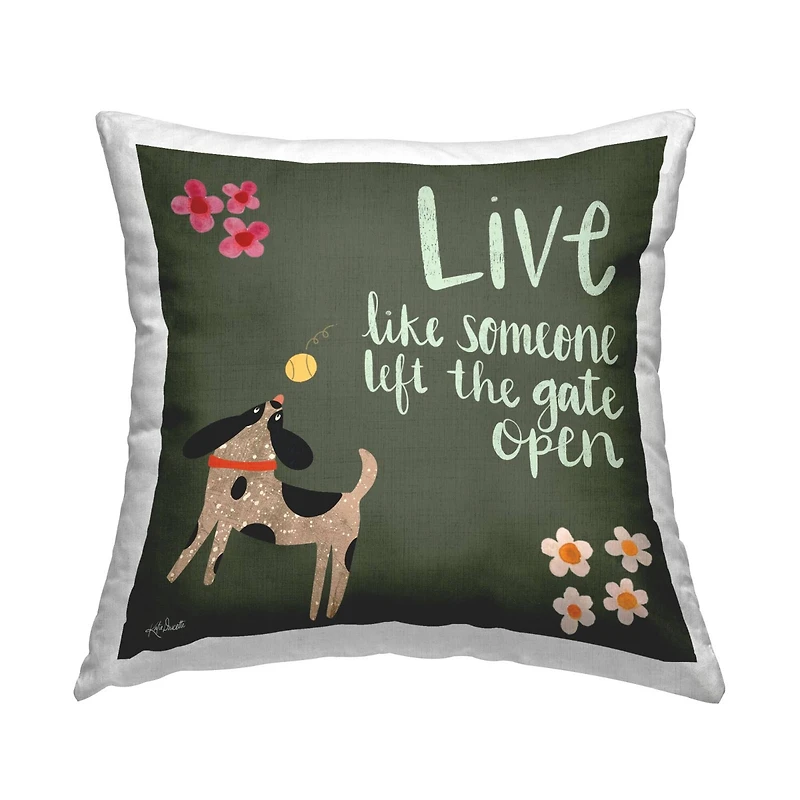 Stupell Industries Green Calligraphy Pet Lover Phrase Playing Dog Throw Pillow, 18" x 18"