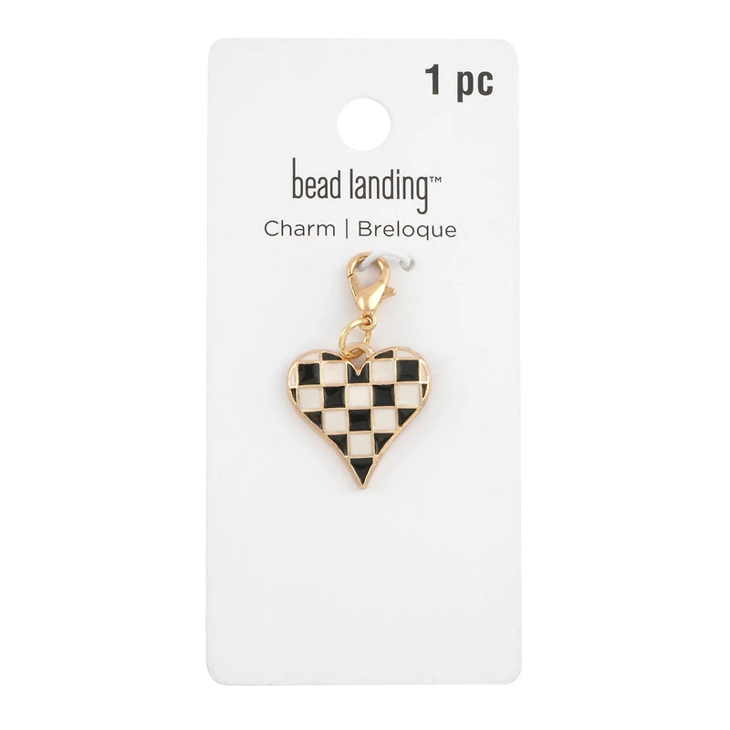 Black & White Checker Heart Charm by Bead Landing™