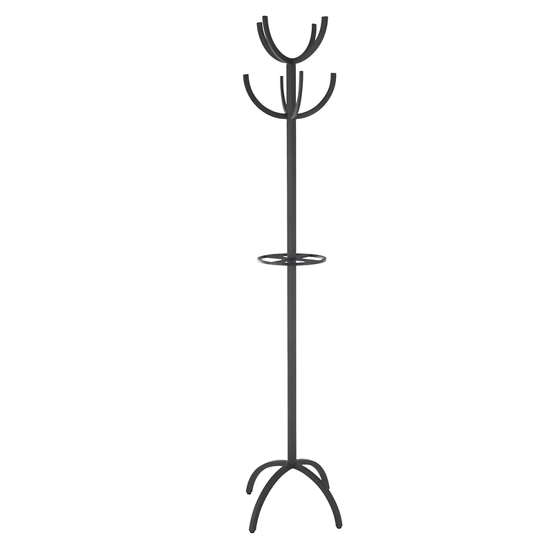 72" Black Metal 8 Hook Coat Rack with Ached Legs