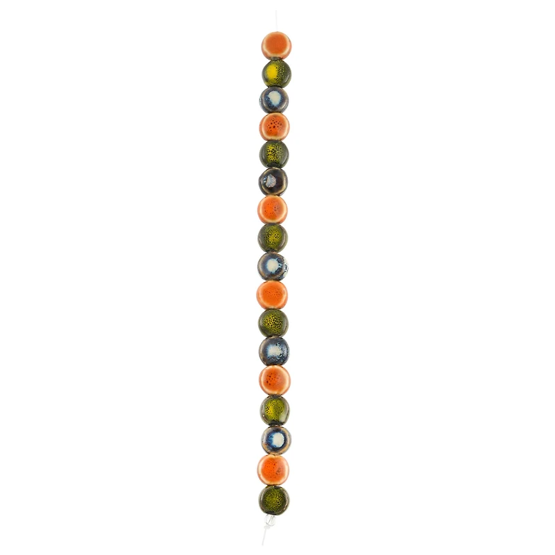 Khaki, Orange & Blue Ceramic Coin Beads, 10.5mm by Bead Landing™