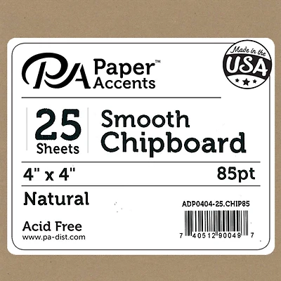 PA Paper™ Accents Natural 4" x 4" 85pt. 2X Heavy Smooth Chipboard, 25 Sheets
