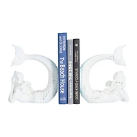Hello Honey® Distressed White Stone Mermaid Bookends Set