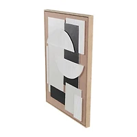 25" x 37" Brown Wooden Geometric Wall Art with Abstract Black and White Shapes