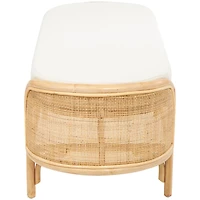 49" Brown Rattan Handmade Oval Bench with White Fabric Cushion