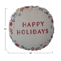 Hello Honey® 16" Happy Holidays Embroidery Round Cotton Slub Pillow
