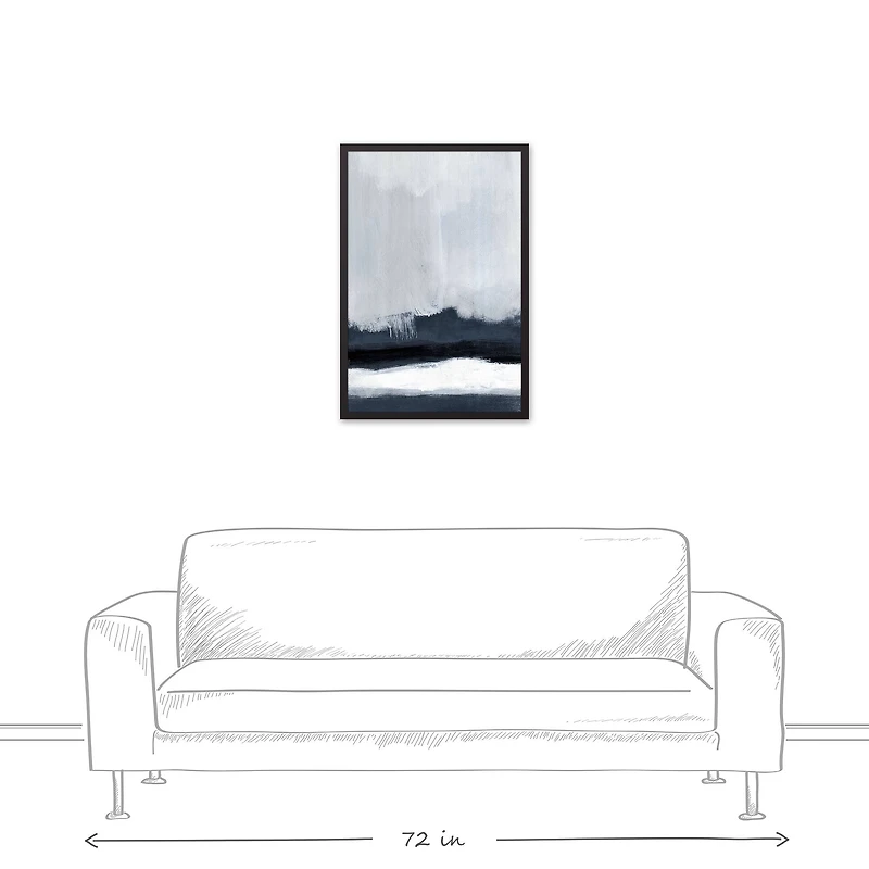 Navy and White Abstract 20" x 30" Black Framed Canvas