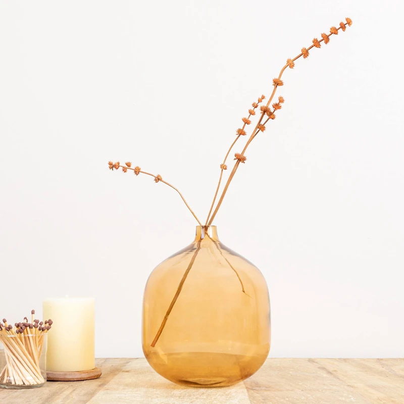 Hello Honey® 8" Amber Modern Round Tinted Glass Vase