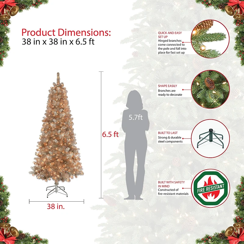 6.5ft. Pre-Lit Tinsel Artificial Christmas Tree, Clear Lights