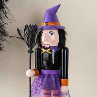 Glitzhome® 18.5"H Halloween Wooden Witch Nutcracker with Witch Cat Ornament