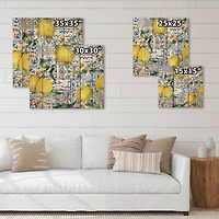 Designart - Lemon Ornament On Blue Geometrical Pattern I - Tropical Print on Natural Pine Wood