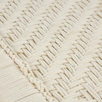 Beige Cotton Handmade Woven Chevron Bench with Mango Wood Legs