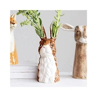 Hello Honey® 11.75" Brown & White Hand-Painted Decorative Stoneware Rabbit Vase
