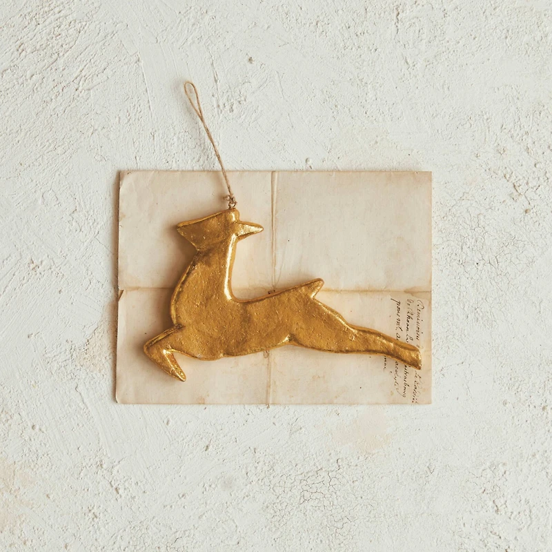 Hello Honey® 8" Gold Paper Mache Deer Ornament