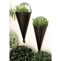 Black Metal Cone Rustic Planter Set