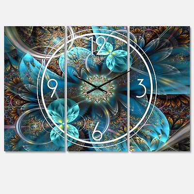 Designart Fractal Blue Flowers Multipanel Wall Clock