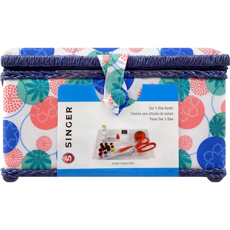 SINGER® Large Florence Floral Print Sewing Basket with Sewing Kit