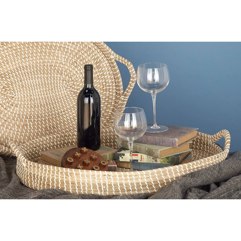 Brown Sea Grass Boho Style Tray Set