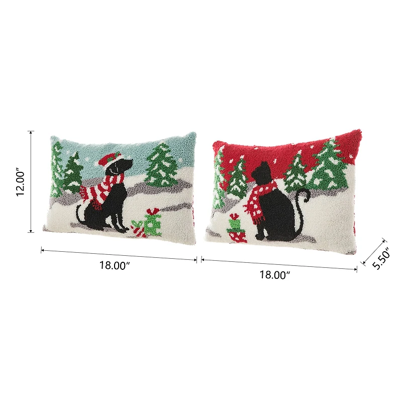 Glitzhome® Hooked Christmas Cat & Dog Pillows, 2ct.