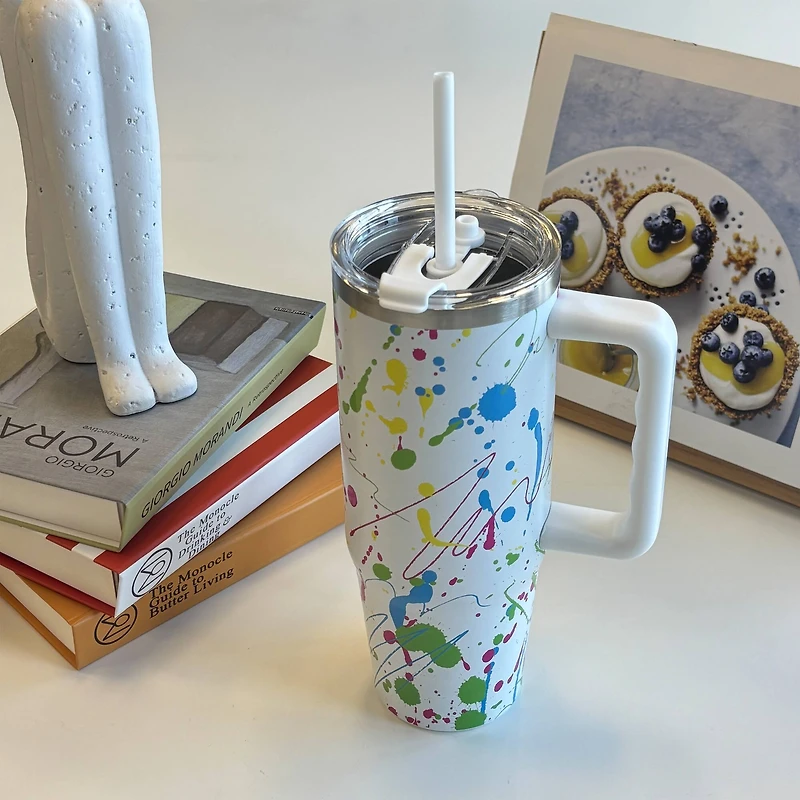30oz. White Splatter Stainless Steel Insulated Tumbler by Celebrate It™
