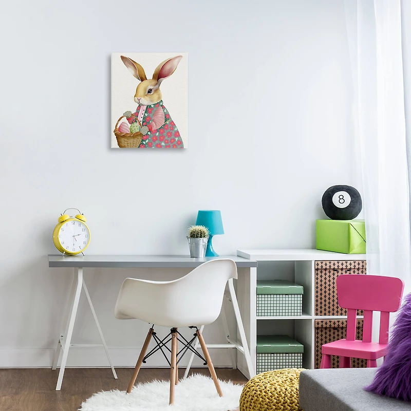 Stupell Industries Easter Bunny with Egg Basket Canvas Wall Art