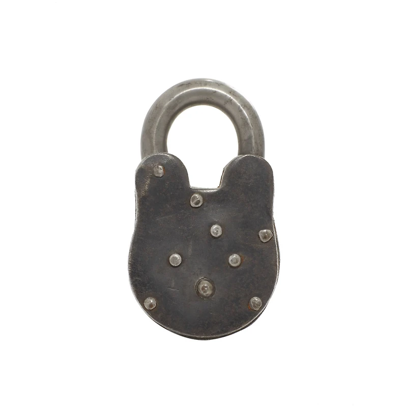 Grey Metal Industrial Lock and Key, 2" x 4" x 2"