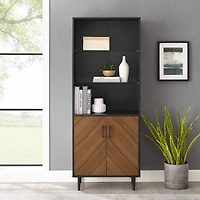 Walker Edison 68" Solid Black Hutch with Bookmatch Doors