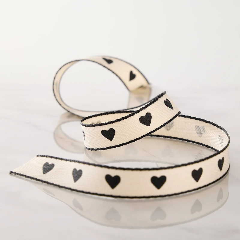 5/8" x 7yd. Black Hearts Faux Linen Ribbon by Celebrate It® Classic