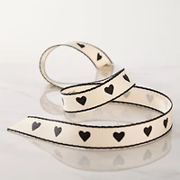 5/8" x 7yd. Black Hearts Faux Linen Ribbon by Celebrate It® Classic
