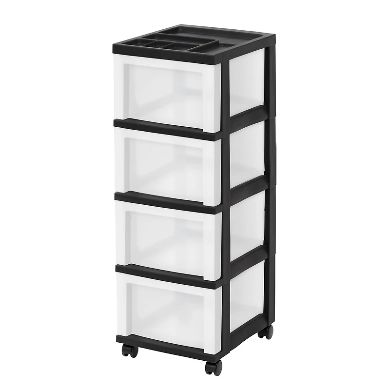 IRIS Black 4-Drawer Medium Cart With Organizer Top