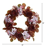 22" Fall Hydrangea & Rose Wreath