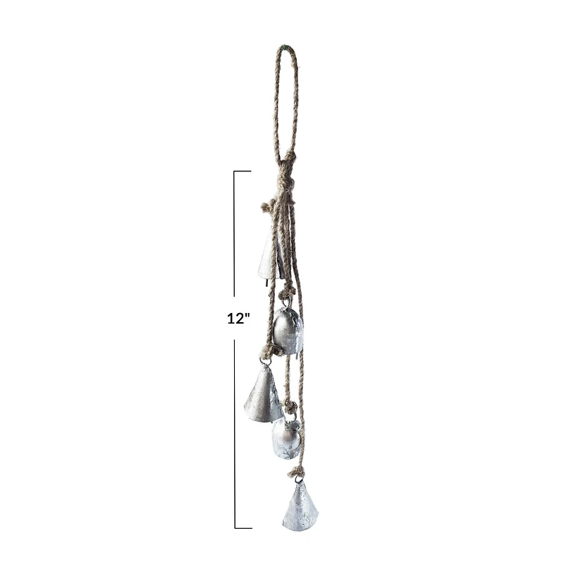 Hello Honey® 12" Antique Silver Handmade Hanging Metal Bells with Jute Rope