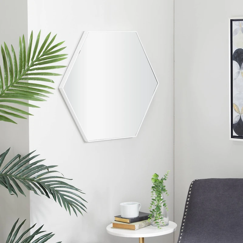 White Contemporary Wall Mirror, 24" x 2" x 21"