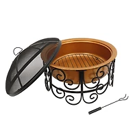 30" Deep Bowl Copper Fire Pit with Stand & Screen