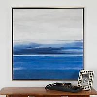 Blue Canvas Abstract Ocean Inspired Landscape Framed Wall Art with Silver Frame 37" x 1" x 37"