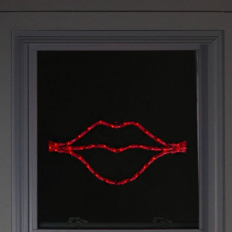 8" Lighted Red Lips Window Silhouette Decoration