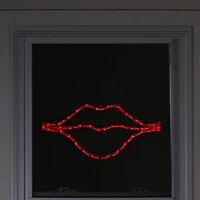 8" Lighted Red Lips Window Silhouette Decoration