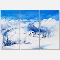 Designart - Winter Mountain Landscape With Wooden House