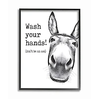 Stupell Industries Wash Your Hands Donkey Quote Bathroom Animal Humor Framed Wall Art