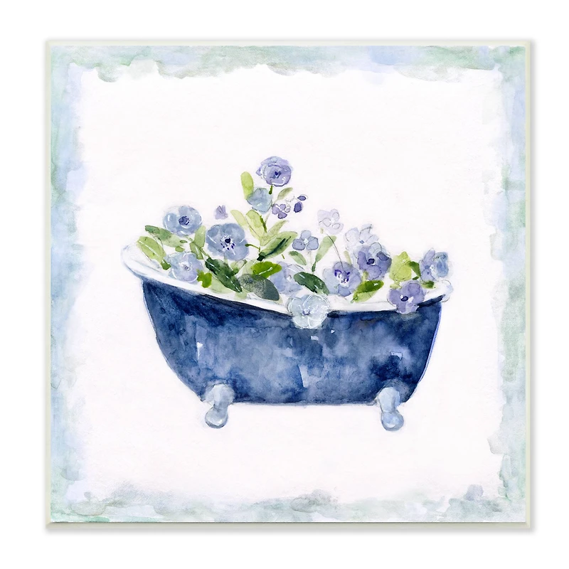 Stupell Industries Blue Floral Bathtub Wall Plaque Art