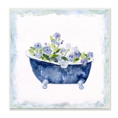 Stupell Industries Blue Floral Bathtub Wall Plaque Art