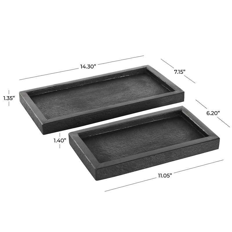 Black Marble Minimalistic Slim Textured Trays, 2ct.