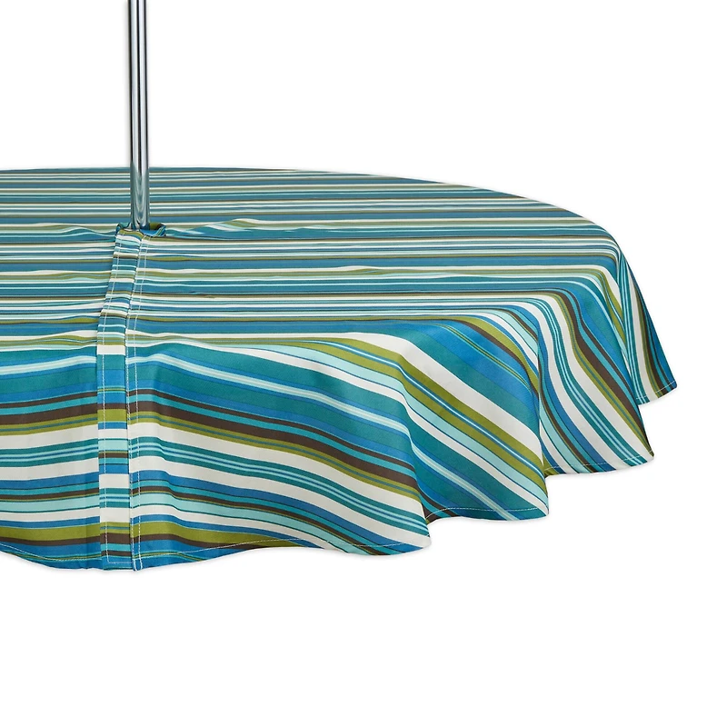 Beachy Stripe Print Outdoor Tablecloth with Zipper