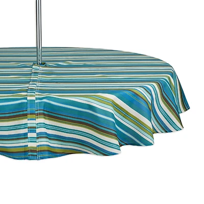 Beachy Stripe Print Outdoor Tablecloth with Zipper