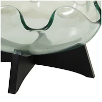 16" Clear Glass Kitchen Serving Bowl with Black Wooden Stand